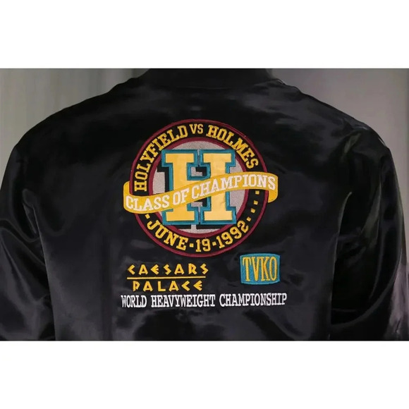 Holyfield vs. Holmes 1992 Caesars Palace Vintage Black Satin Bomber Jacket XL - Picture 6 of 8